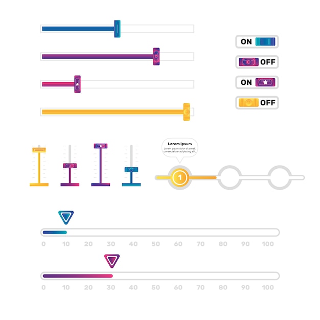 Bezpłatny wektor kolekcja suwaków gradientowych