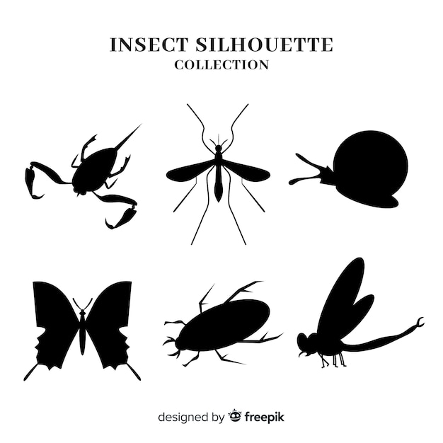Bezpłatny wektor kolekcja sylwetka owadów