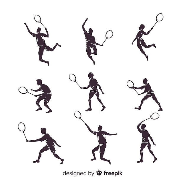 Kolekcja sylwetka płaski badminton gracza