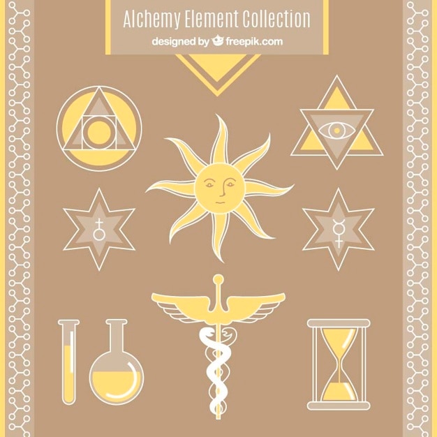 Bezpłatny wektor kolekcja symbole alchemiczne w kolorze żółtym