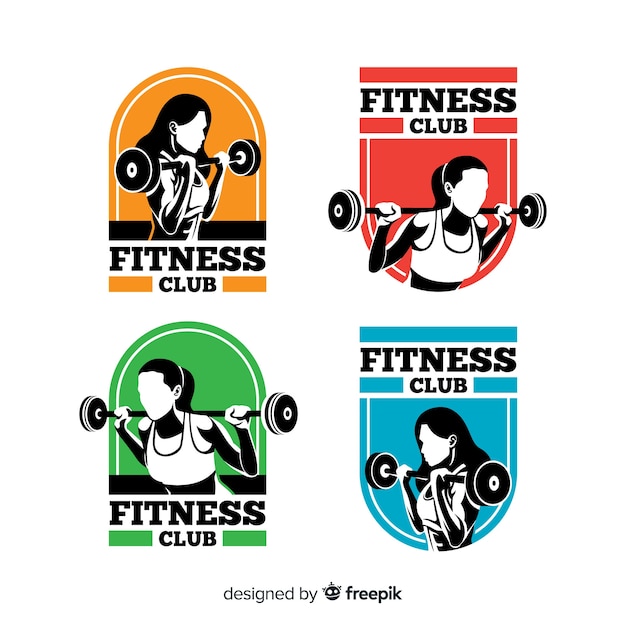 Bezpłatny wektor kolekcja szablon logo płaski fitness