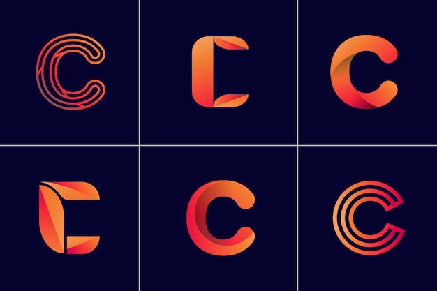 Bezpłatny wektor kolekcja szablonów logo gradientu c