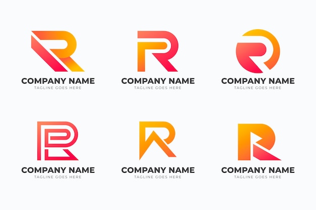 Bezpłatny wektor kolekcja szablonów logo gradientu r