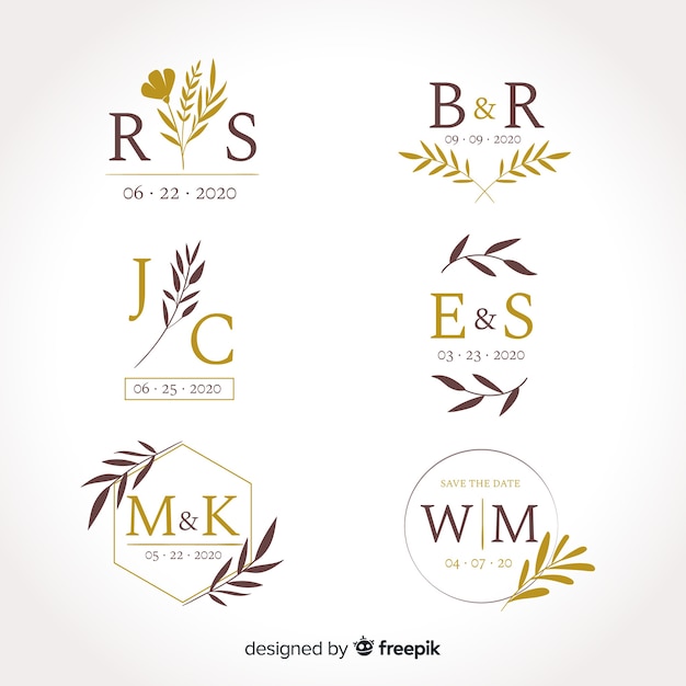 Bezpłatny wektor kolekcja szablonów logo monogram ślubu