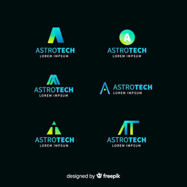 Bezpłatny wektor kolekcja szablonów logo technologii gradientu