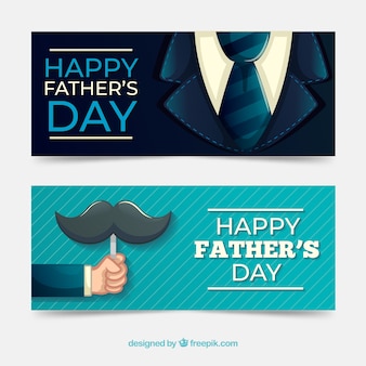 Kolekcja transparenty dzień ojca z garnitur i wąsy