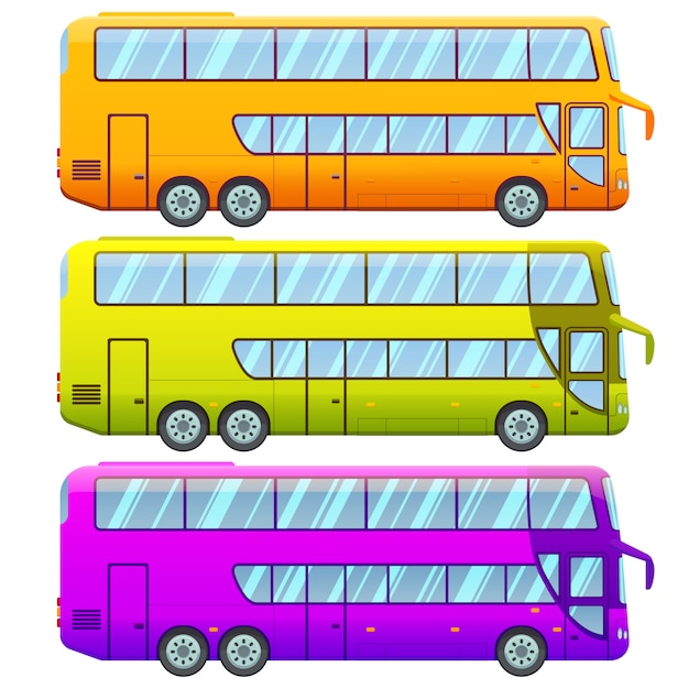 Bezpłatny wektor kolekcja turystycznych autobusów wycieczkowych dwupokładowych