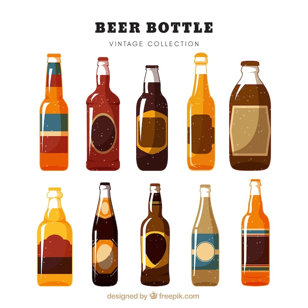 Bezpłatny wektor kolekcja vintage butelki piwa
