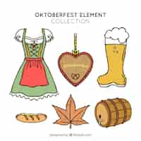 Bezpłatny wektor kolekcja wyciągnąć rękę elementy oktoberfestu