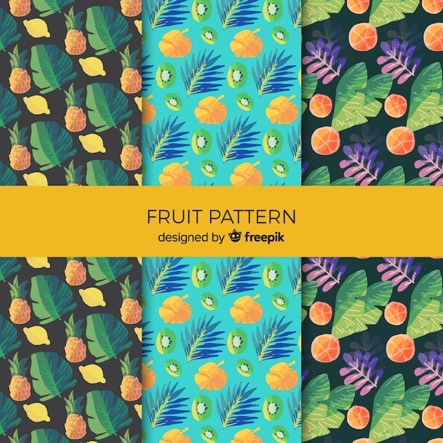 Bezpłatny wektor kolekcja wzór akwarela owoców tropikalnych