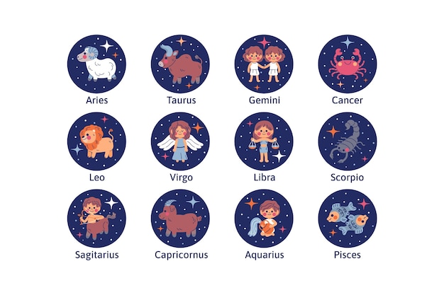 Bezpłatny wektor kolekcja znak zodiaku kreskówka