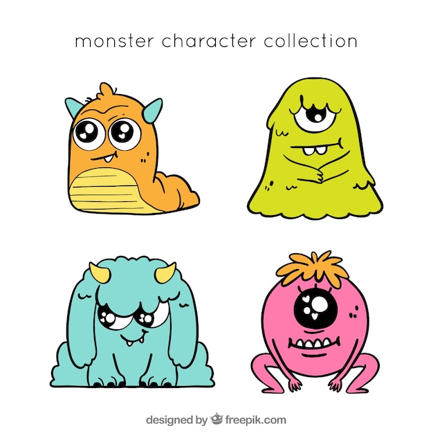 Kolekcja Znaków Cute Potworów