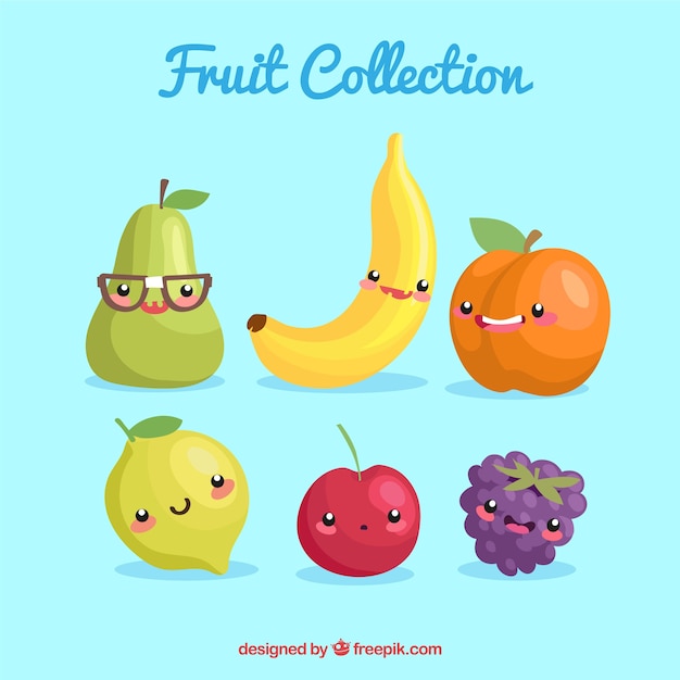 Bezpłatny wektor kolekcja znaków o płaskich owocach