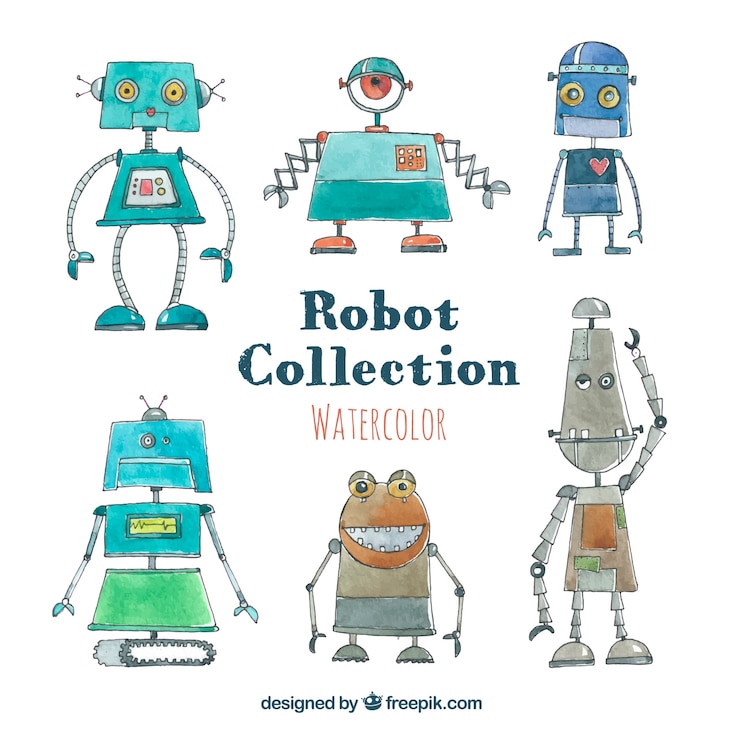 Bezpłatny plik Wektor kolekcja znaków robot akwarela