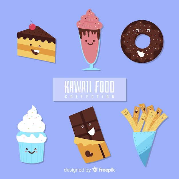 Bezpłatny wektor kolekcja żywności kawaii