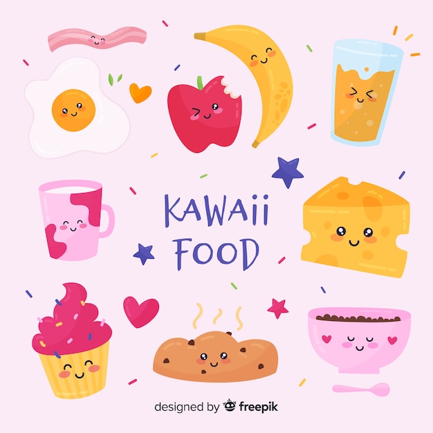 Bezpłatny wektor kolekcja żywności kawaii