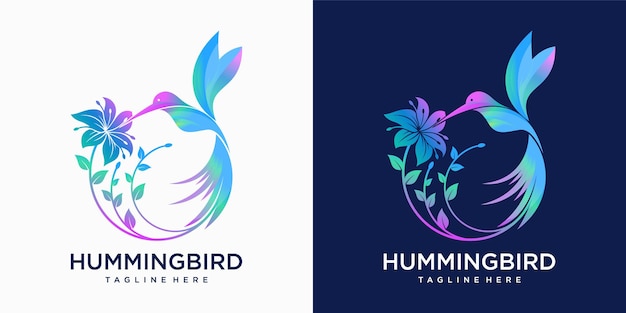 Koliber ptak kwiat tropikalny logo