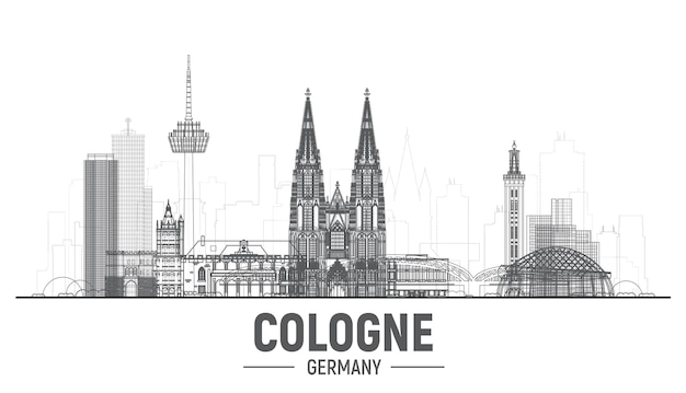 Bezpłatny wektor kolonia niemcy sylwetka panoramę miasta z panoramą na białym tle ilustracja wektorowa koncepcja podróży biznesowych i turystyki ze starymi budynkami obraz do prezentacji baneru strony internetowej