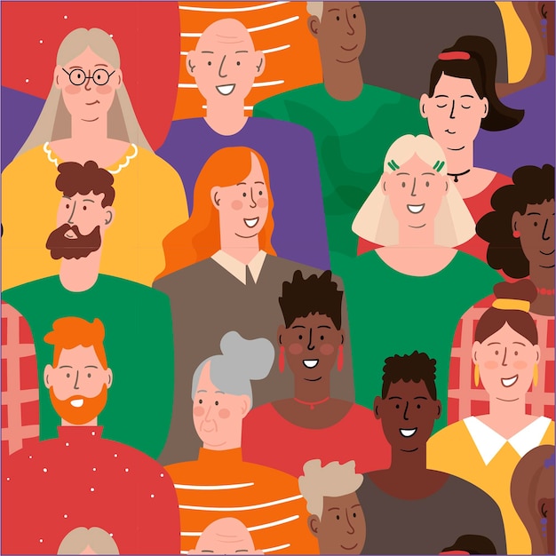 Bezpłatny wektor kolorowa grupa ludzi narysowana ręcznie wzór