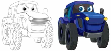 Bezpłatny wektor kolorowa ilustracja monster truck z kreskówki
