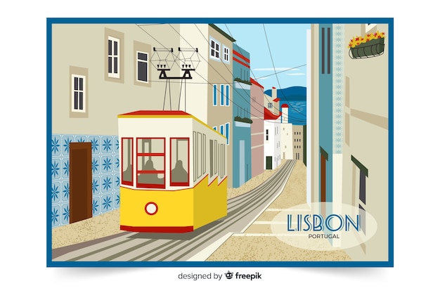 Bezpłatny wektor kolorowa ilustracja z lisbon miastem
