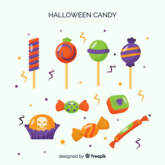 Kolorowa Kolekcja Cukierków Halloween Z Płaska Konstrukcja