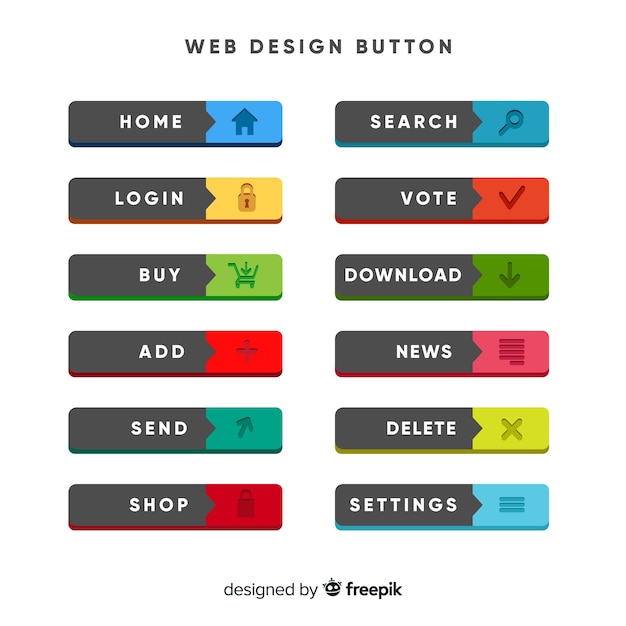 Bezpłatny wektor kolorowa kolekcja przycisk web design z płaska konstrukcja
