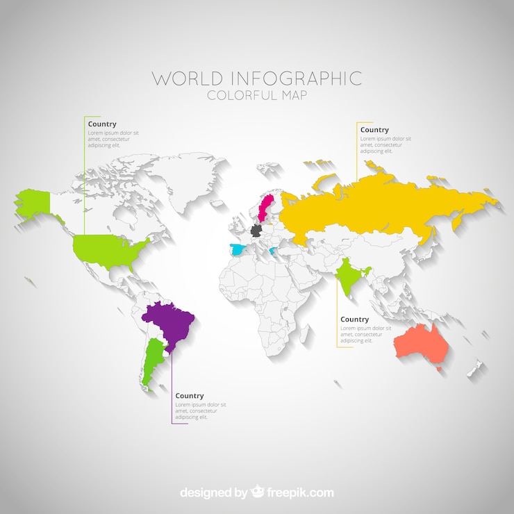 Bezpłatny plik Wektor kolorowa mapa świata infografika