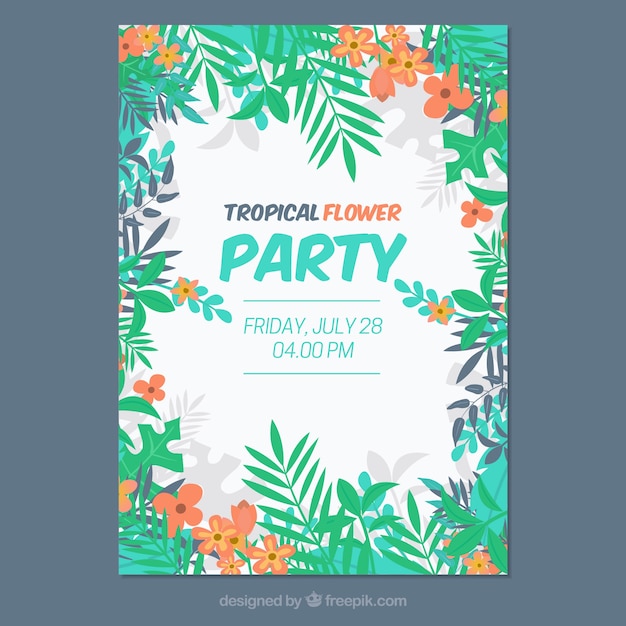 Bezpłatny wektor kolorowa tropikalna strona broszura z liśćmi i kwiatami