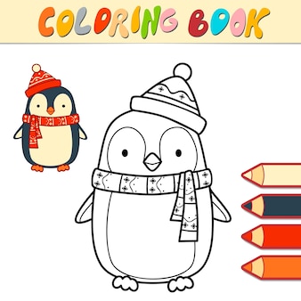 Kolorowanka Lub Strona Dla Dzieci. Boże Narodzenie Pingwin Czarno-biały Ilustracja Wektorowa Premium Wektorów