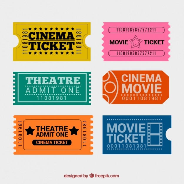 Bezpłatny wektor kolorowe bilety do kina z ciekawymi motywami