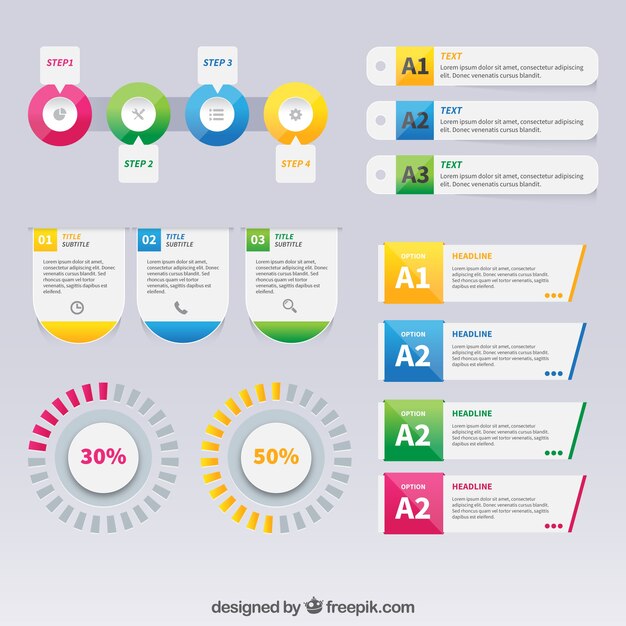 Kolorowe elementy infographic z efekt gradientu