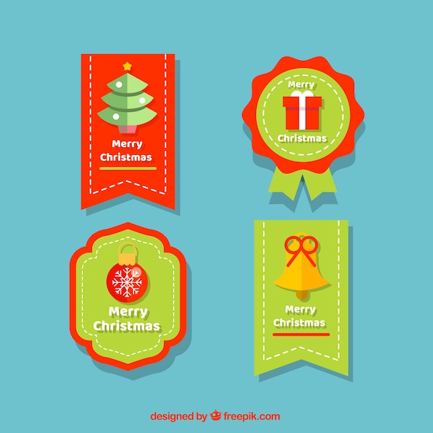 Kolorowe Etykiety Boże Narodzenie Z Płaskim Wzorem