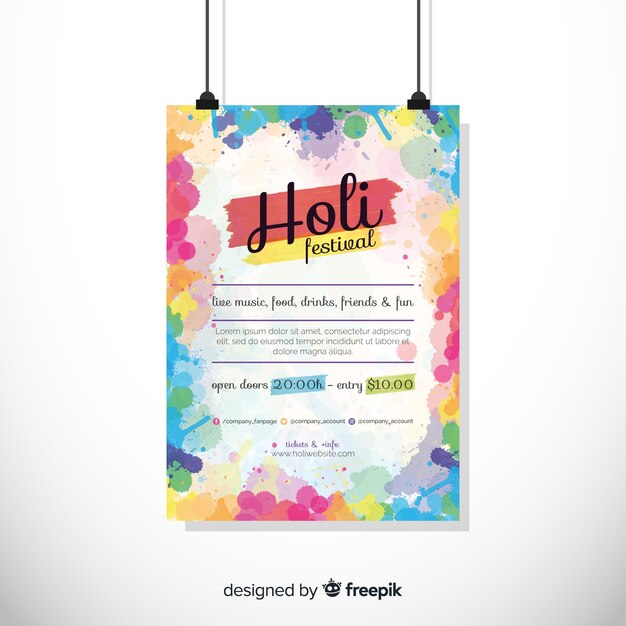 Kolorowe holi festiwal party plakat