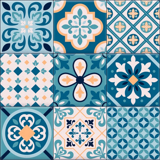 Kolorowe i realistyczne ceramiczne płytki podłogowe ozdoby zestaw ikon do tworzenia różnych wzorów