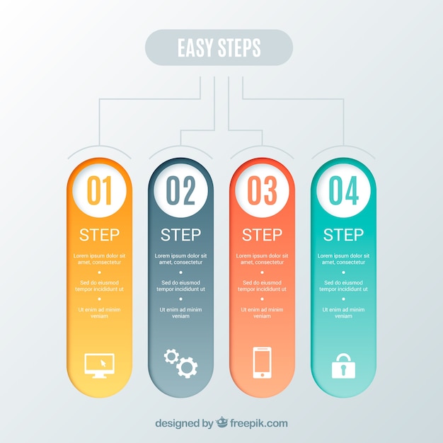 Bezpłatny wektor kolorowe infografiki z kroków w realistyczny styl
