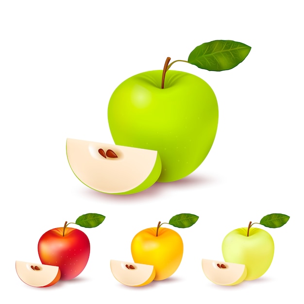 Bezpłatny wektor kolorowe jabłka na białym tle zestaw