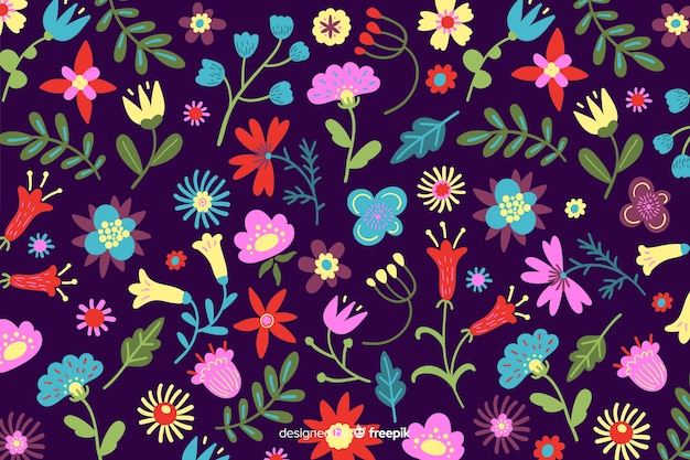 Bezpłatny wektor kolorowe kwiaty ozdobne tło stylu płaski