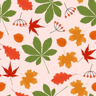 Kolorowe liście bezszwowe wzór jesień jesień wektor ręcznie rysowane ilustracji