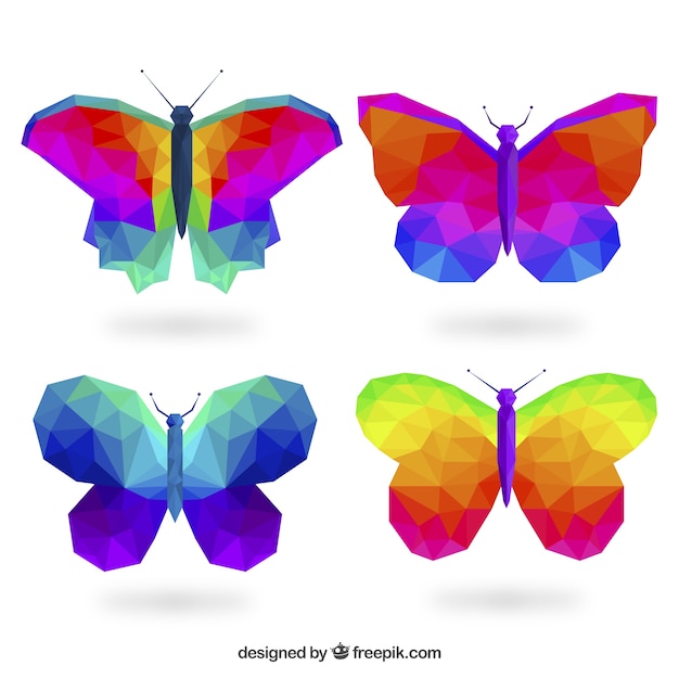 Bezpłatny wektor kolorowe motyle w słabym stylu poli
