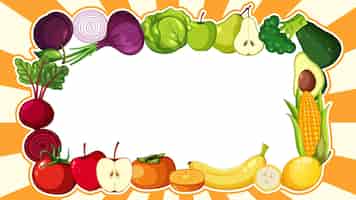 Bezpłatny wektor kolorowe owoce i warzywa ramki na tle retro