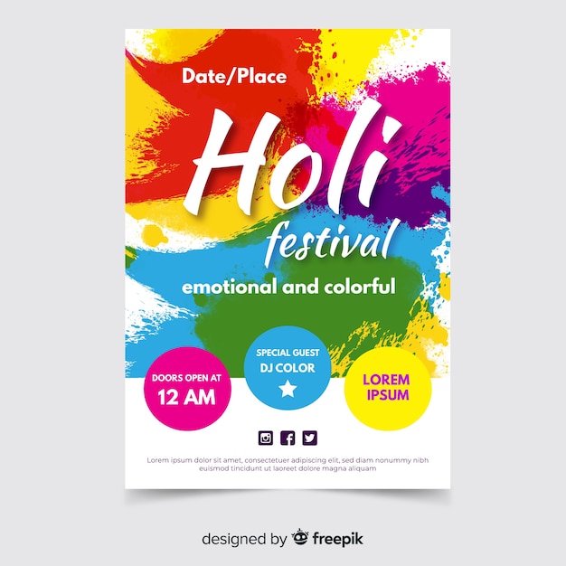 Bezpłatny wektor kolorowe plamy plakat festiwalu holi