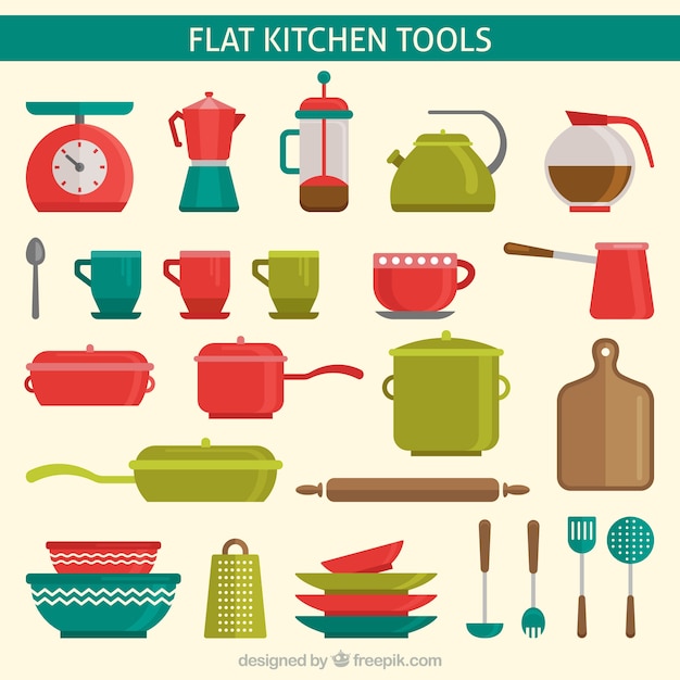 Bezpłatny wektor kolorowe płaskie narzędzia kuchenne
