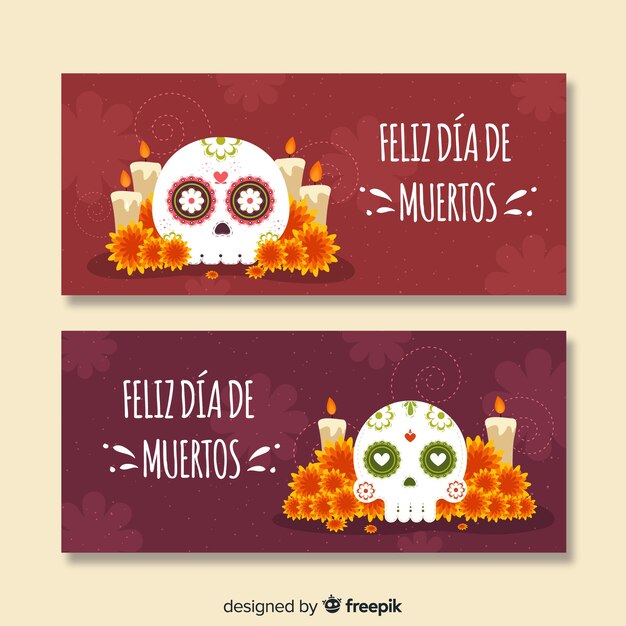 Kolorowe, Ręcznie Rysowane Banery Día De Muertos