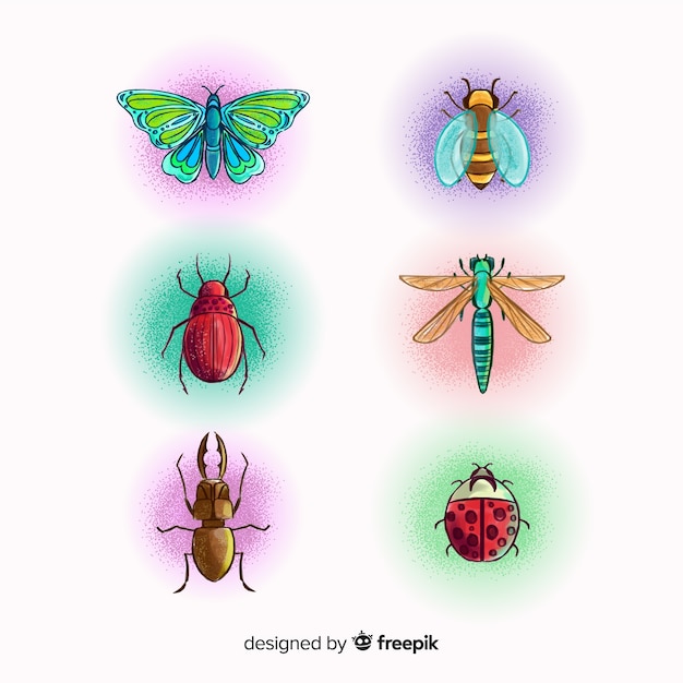 Bezpłatny wektor kolorowe ręcznie rysowane owady paczka