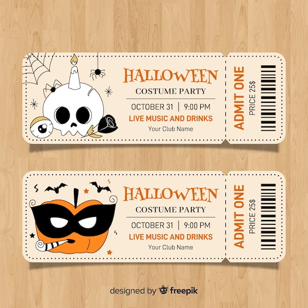 Kolorowe Ręcznie Rysowane Szablon Halloween Party Bilet