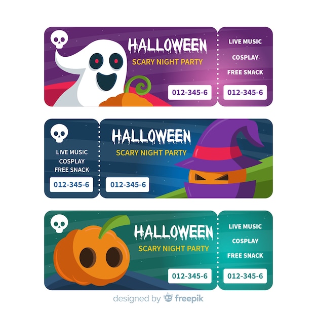 Bezpłatny wektor kolorowe ręcznie rysowane zestaw halloween party bilety