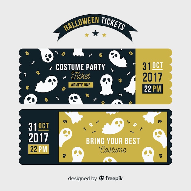 Bezpłatny wektor kolorowe ręcznie rysowane zestaw halloween party bilety