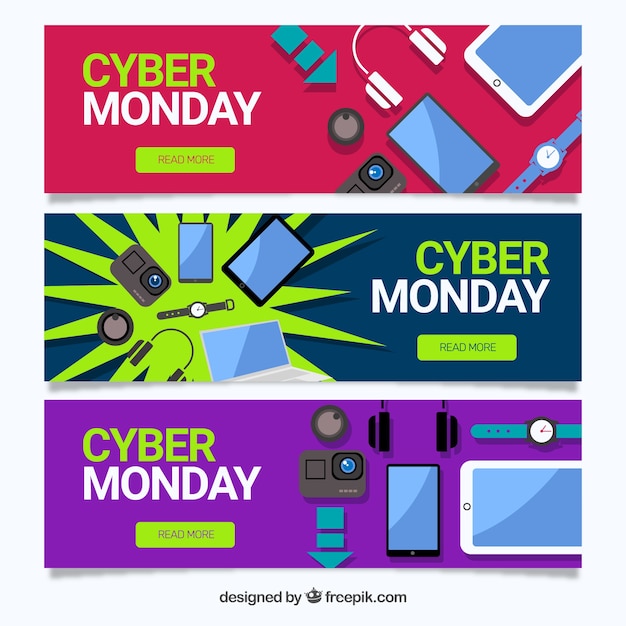 Bezpłatny wektor kolorowe transparenty cyber poniedziałek oferuje