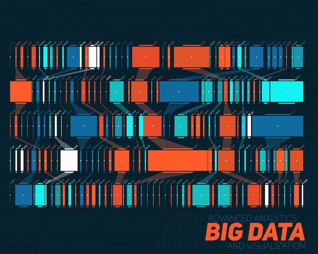 Bezpłatny wektor kolorowe wizualizacje big data. graficzna wizualizacja złożonych wątków danych. sieć społecznościowa, abstrakcyjny wykres danych.